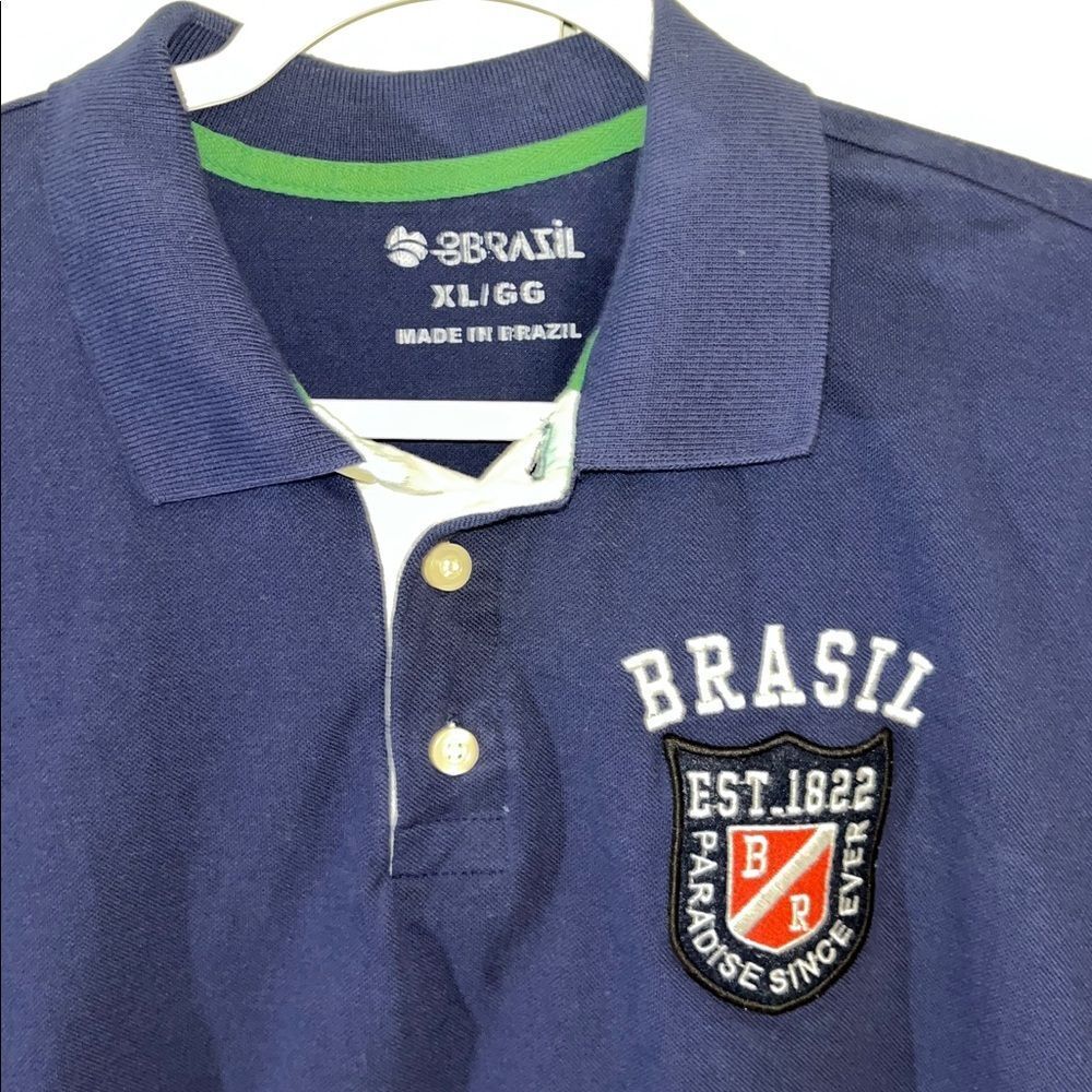 Navy Blue Boys Youth Brasil Crest Rugby Polo Shirt XL Import Cotton Soccer